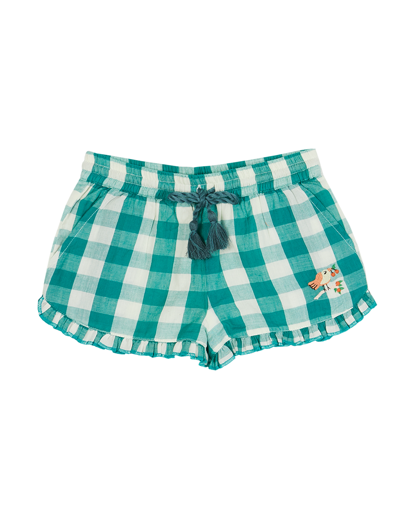 Short volanté en coton vichy vert et blanc