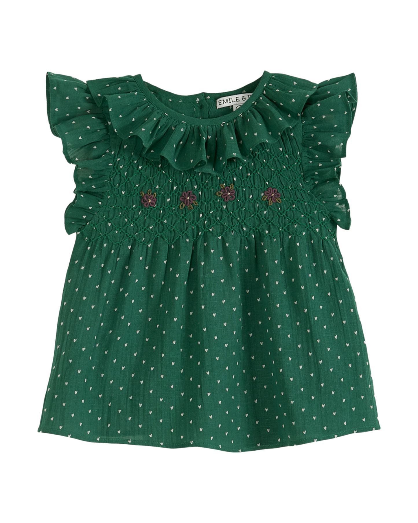Blouse smockée créponnée vert