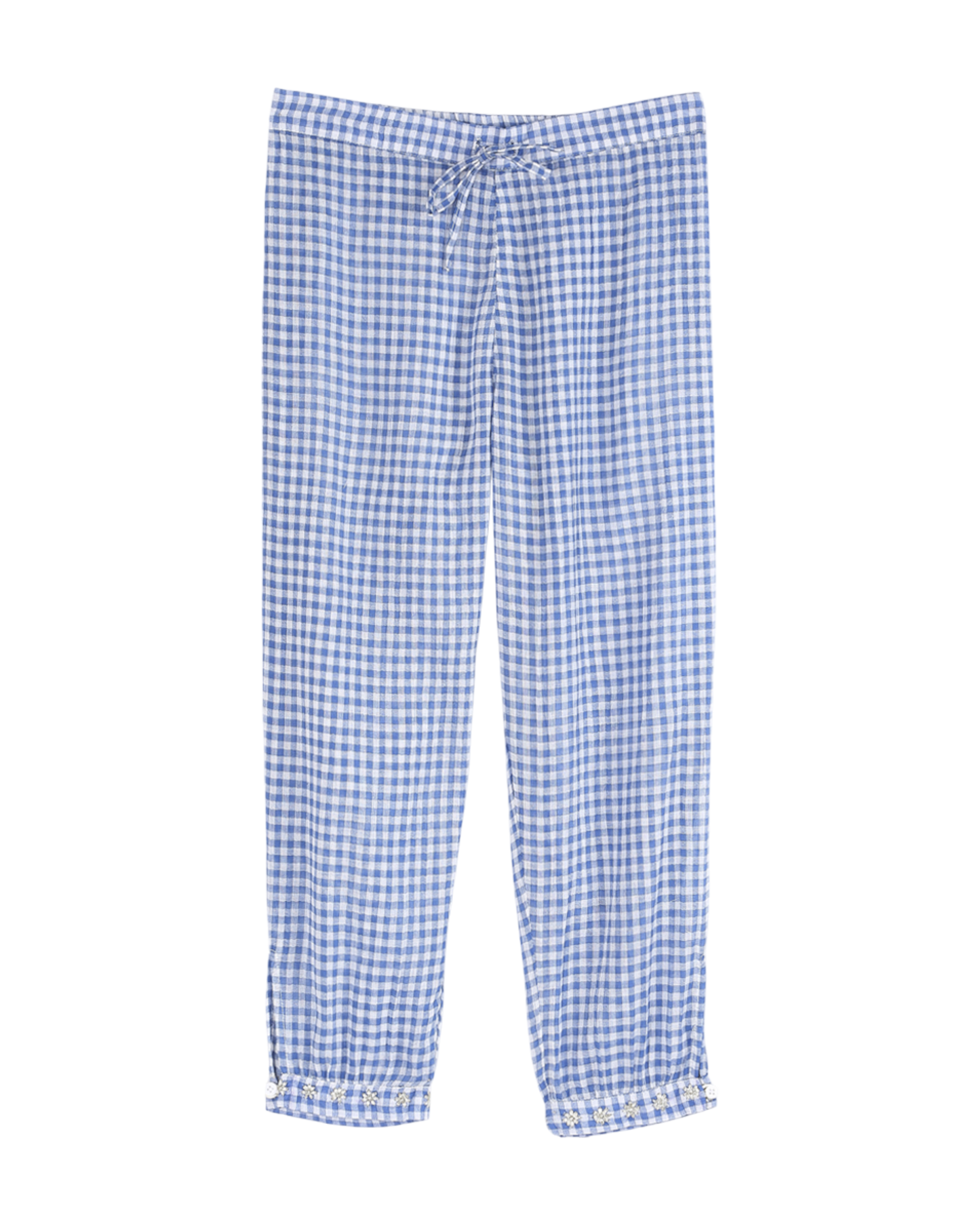 Pantalon crépon vichy bleu