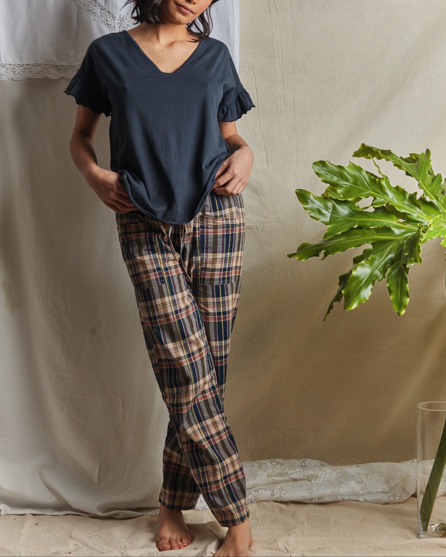 Pantalon femme coton madras