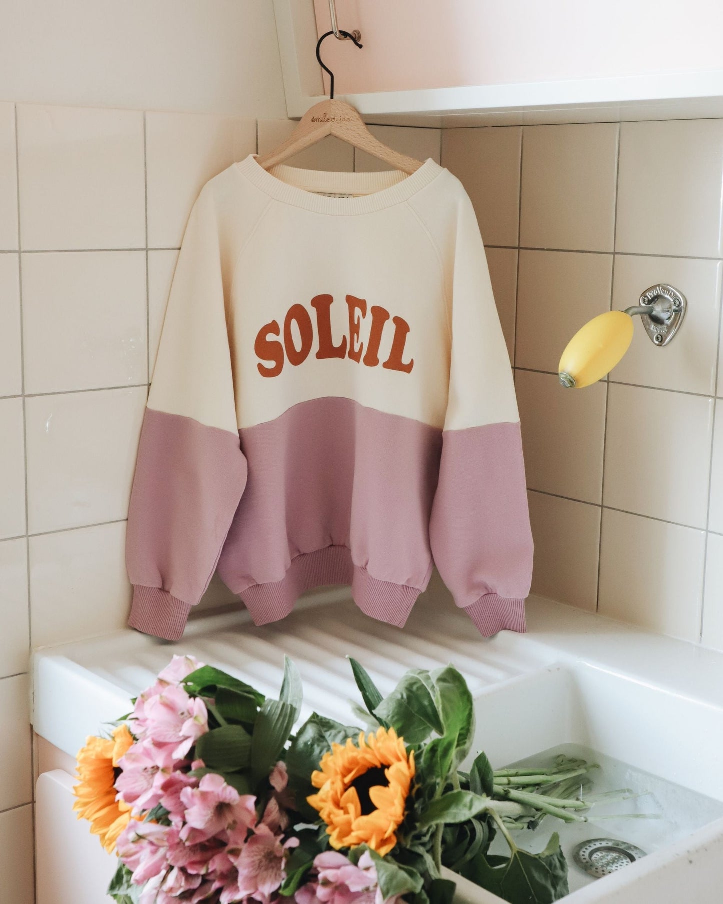 Sweat soleil coton bio lilas et écru
