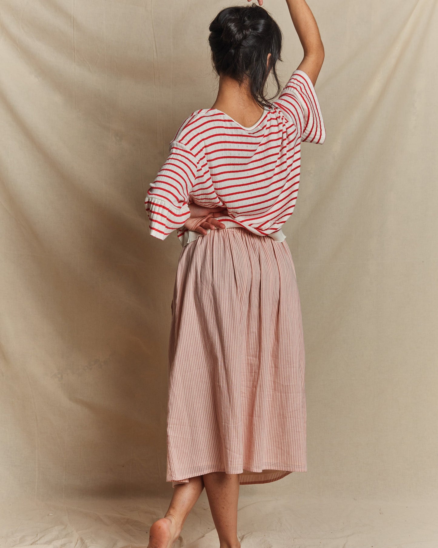 Jupe midi rayure rose