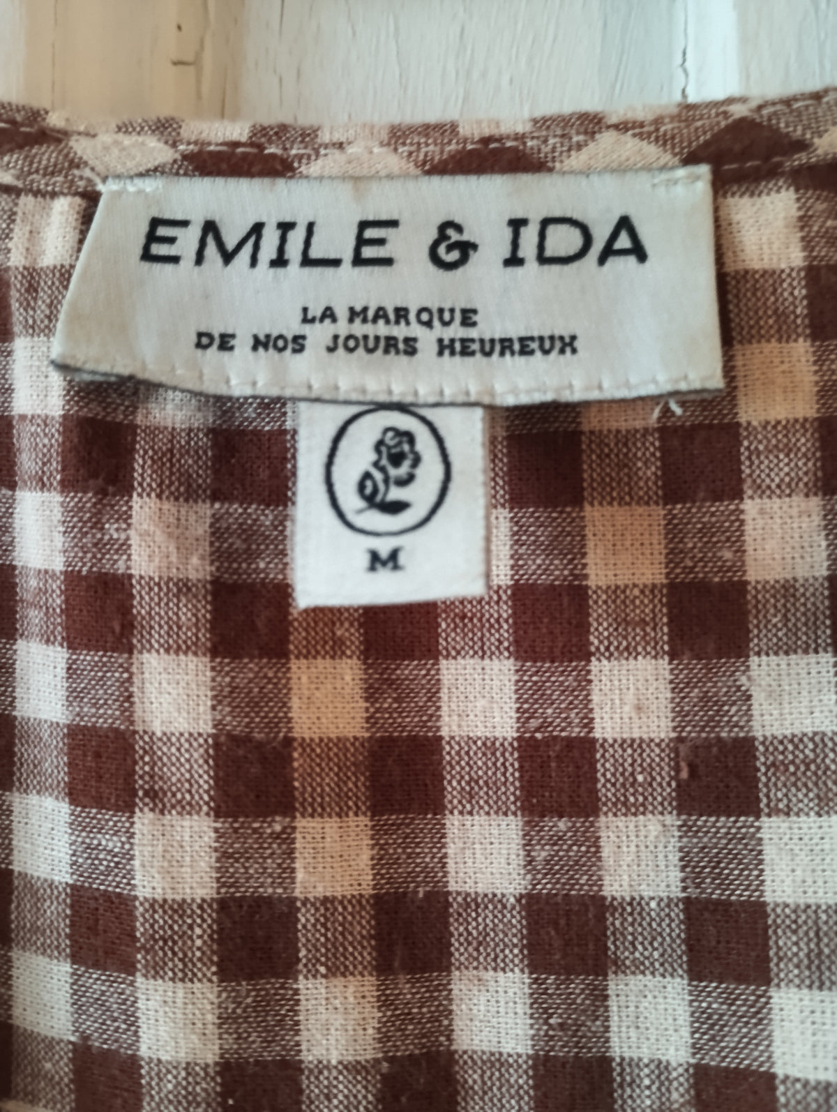 Blouse en coton vichy écru et chocolat