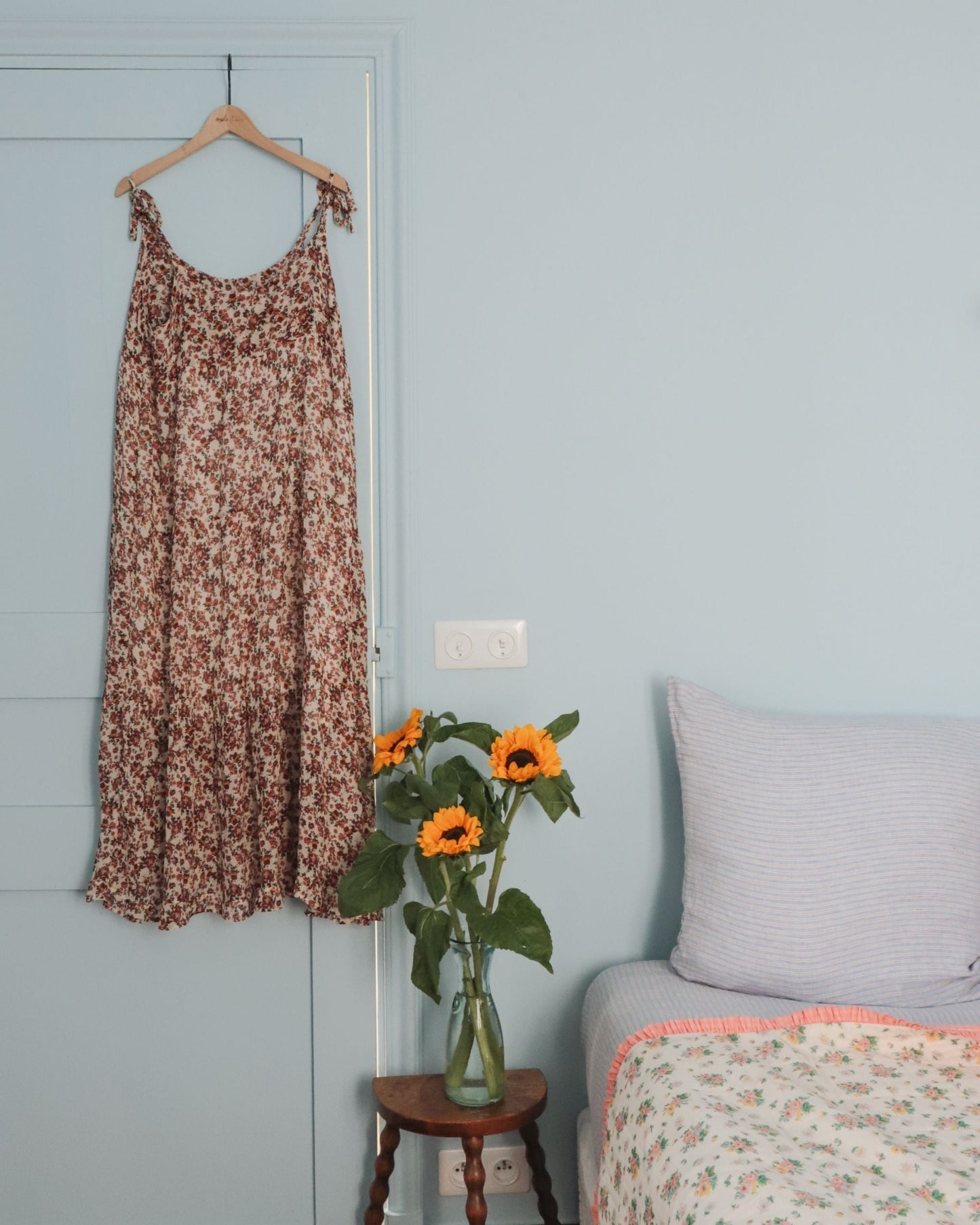 Robe longue myosotis rose