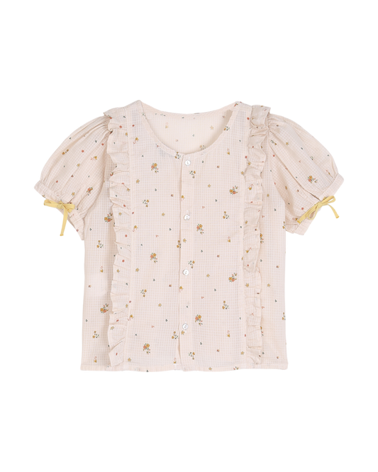 Blouse volantée à fleurs écru
