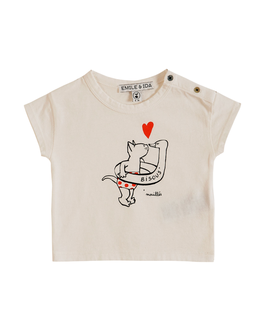T-shirt imprimé chat coton blanc