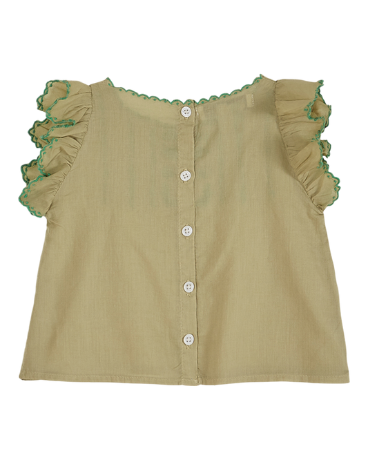 Blouse brodée voile de coton pistache
