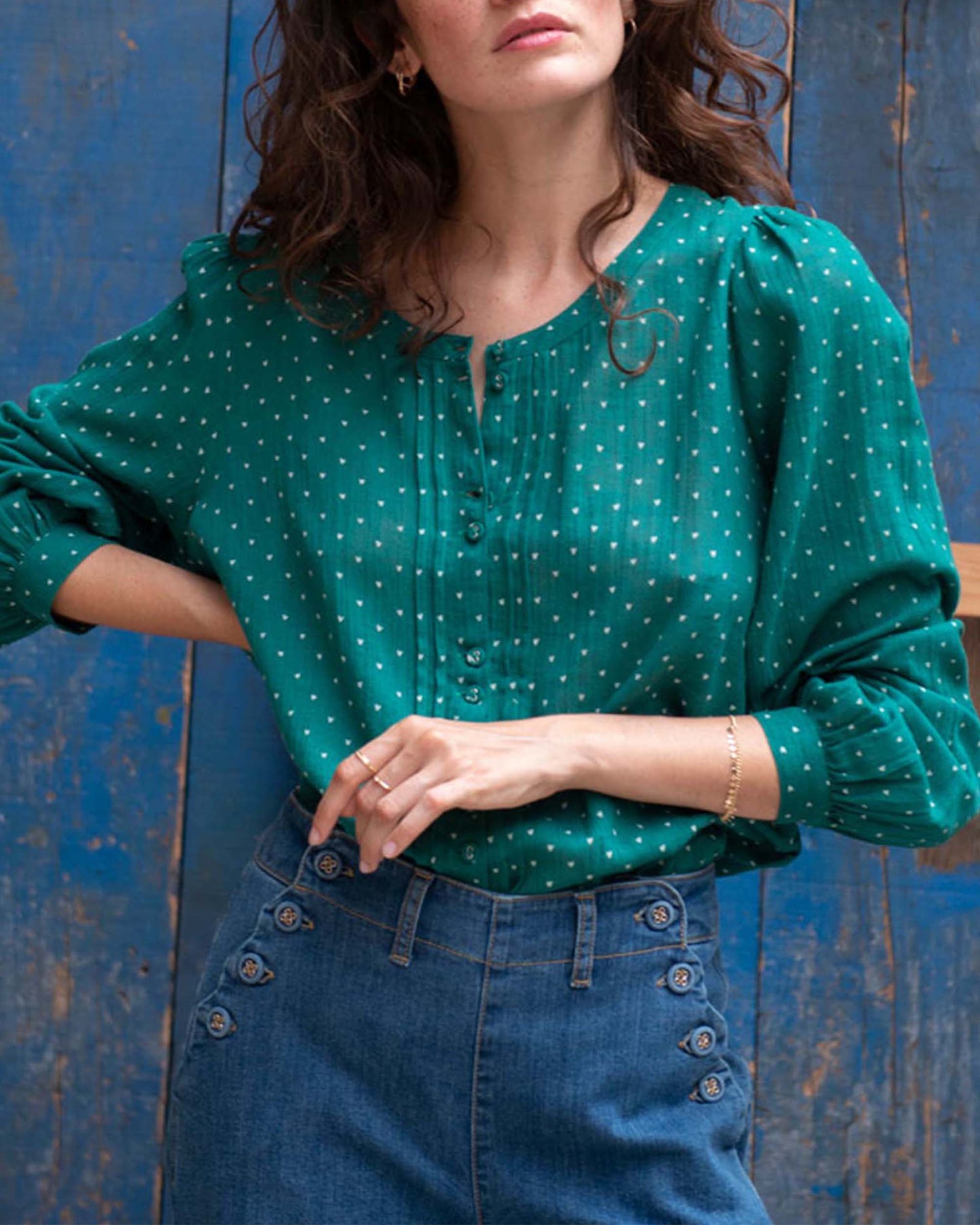 Blouse crépon de coton vert
