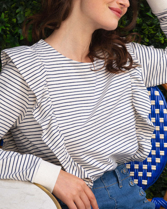 Sweat coton bio volanté rayure marine