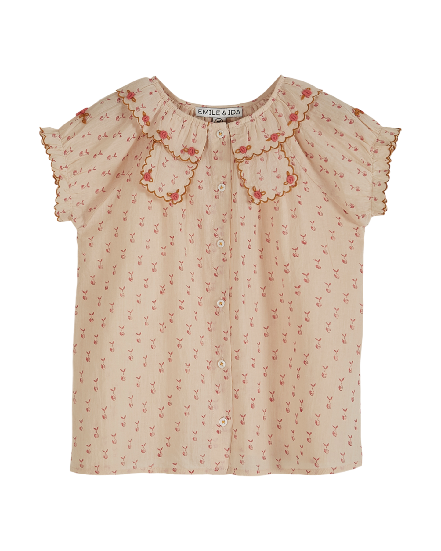 Blouse imprimée reinette voile de coton beige