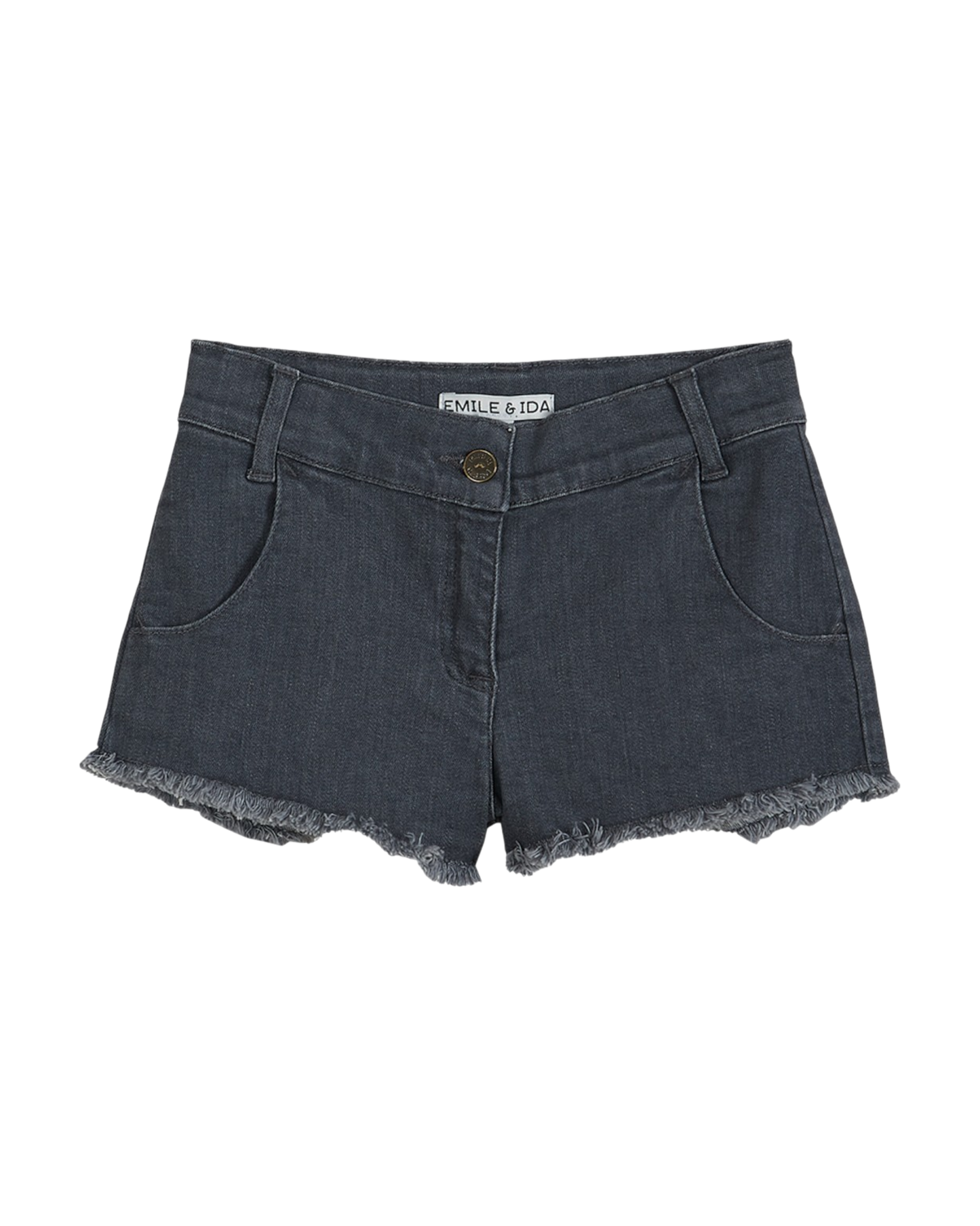Short brodé chat denim gris