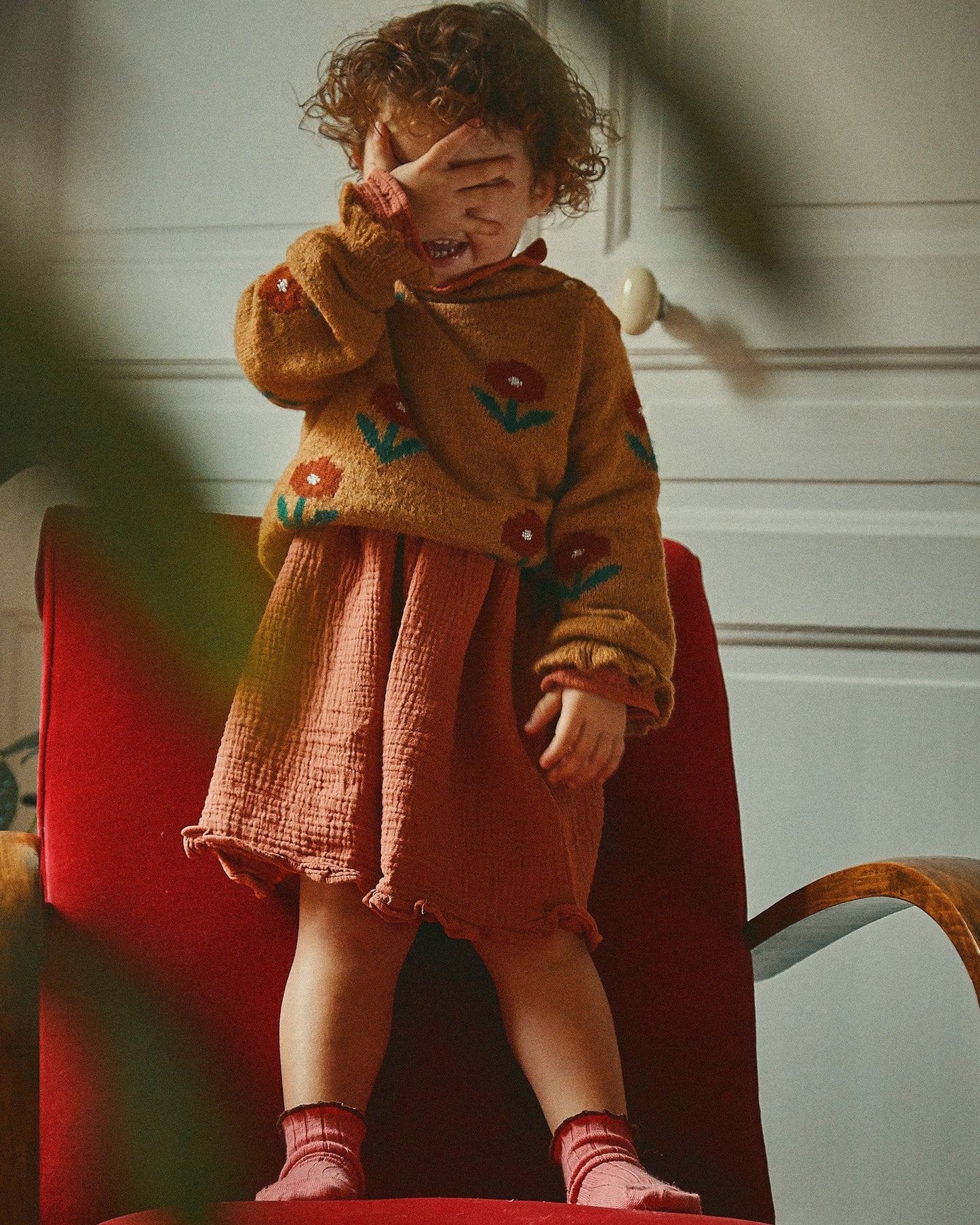 Pull fleurs laine d'alpaga beige