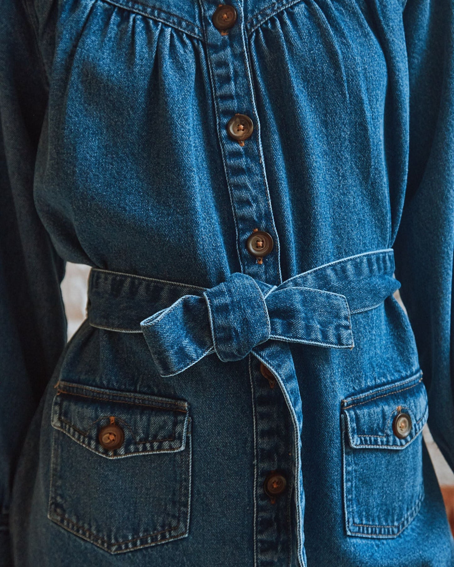 Robe en coton denim bleu