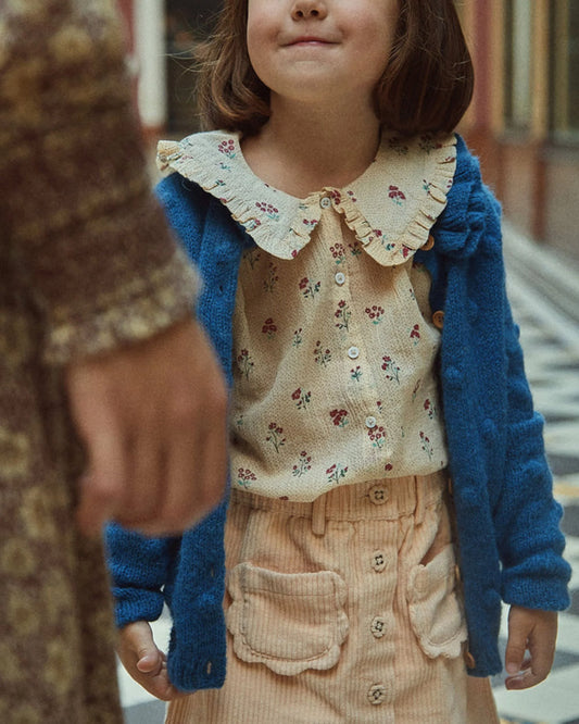 Jupe poches fleurs velours ecru