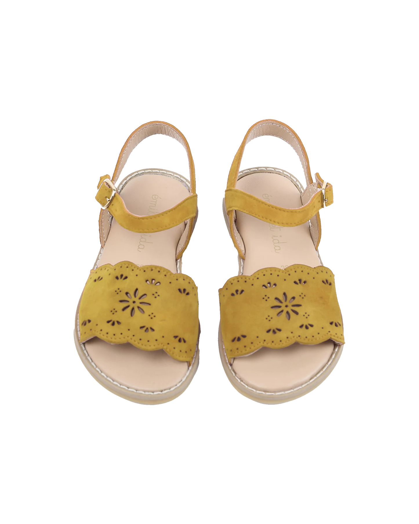 Sandales perforées cuir velours jaune