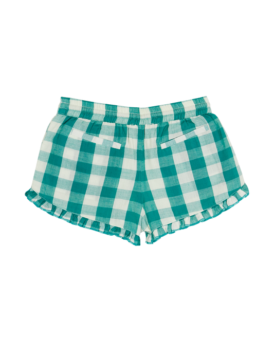 Short volanté en coton vichy vert et blanc