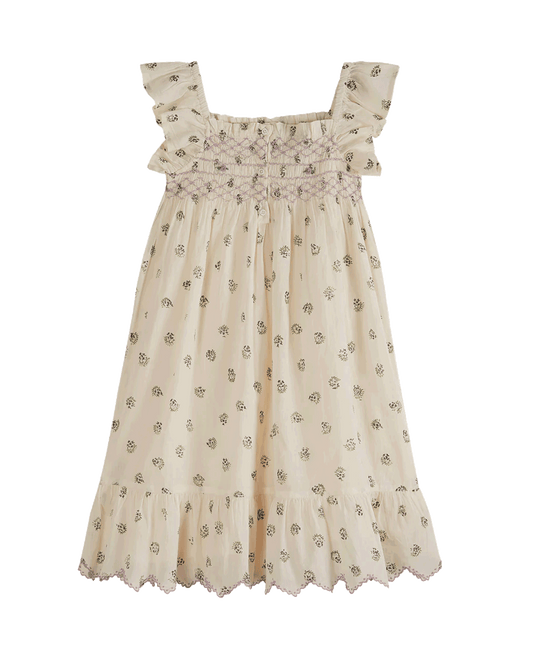 Robe voile de coton à fleurs écru