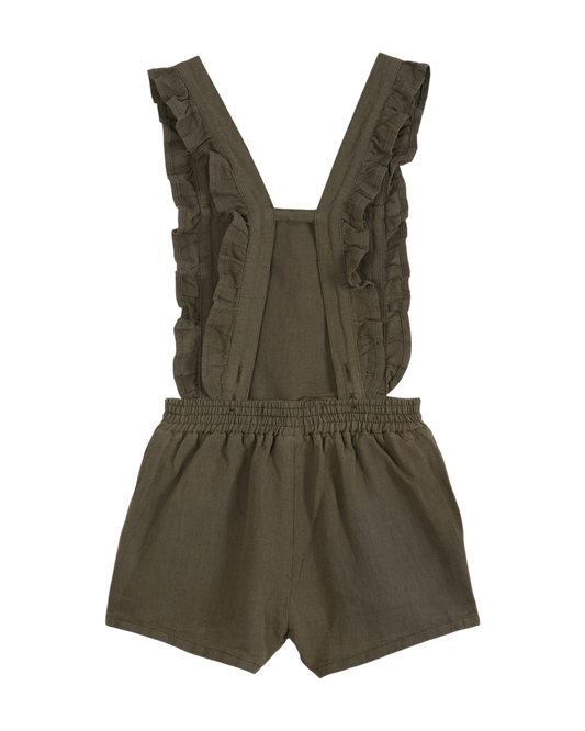 Salopette short coton et lin kaki