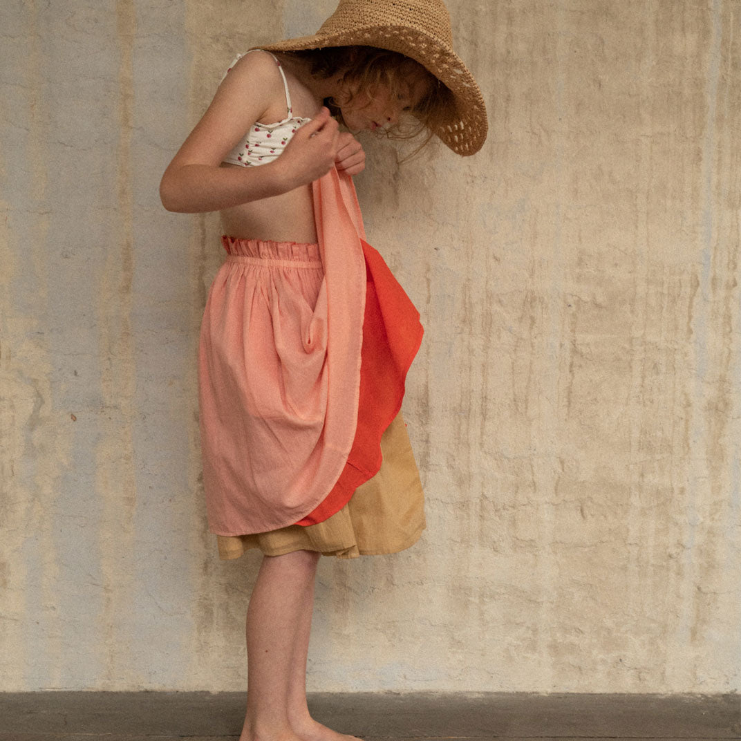 Jupe réversible voile de coton beige et écru