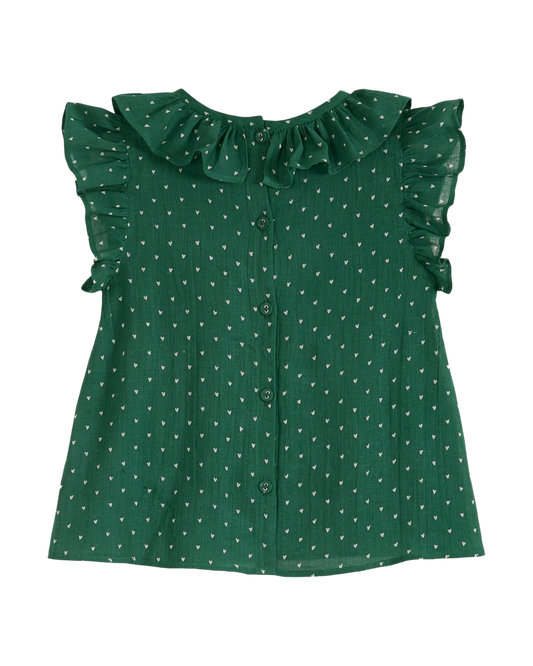 Blouse smockée créponnée vert