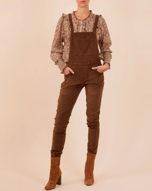 Salopette dos croisé tresses velours chocolat