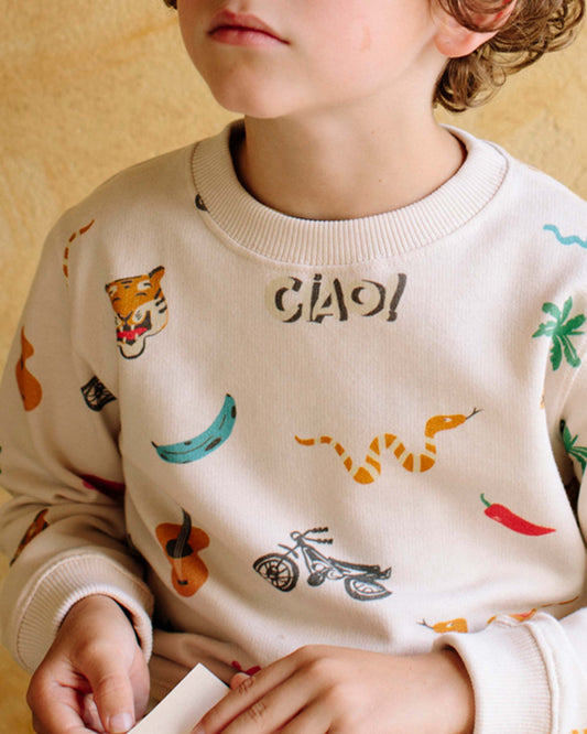 Sweat coton bio à motifs écru