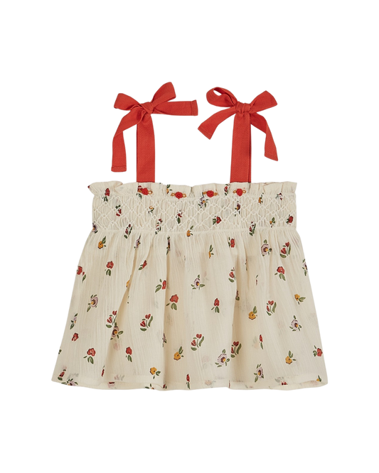 Top coton créponné poppy écru