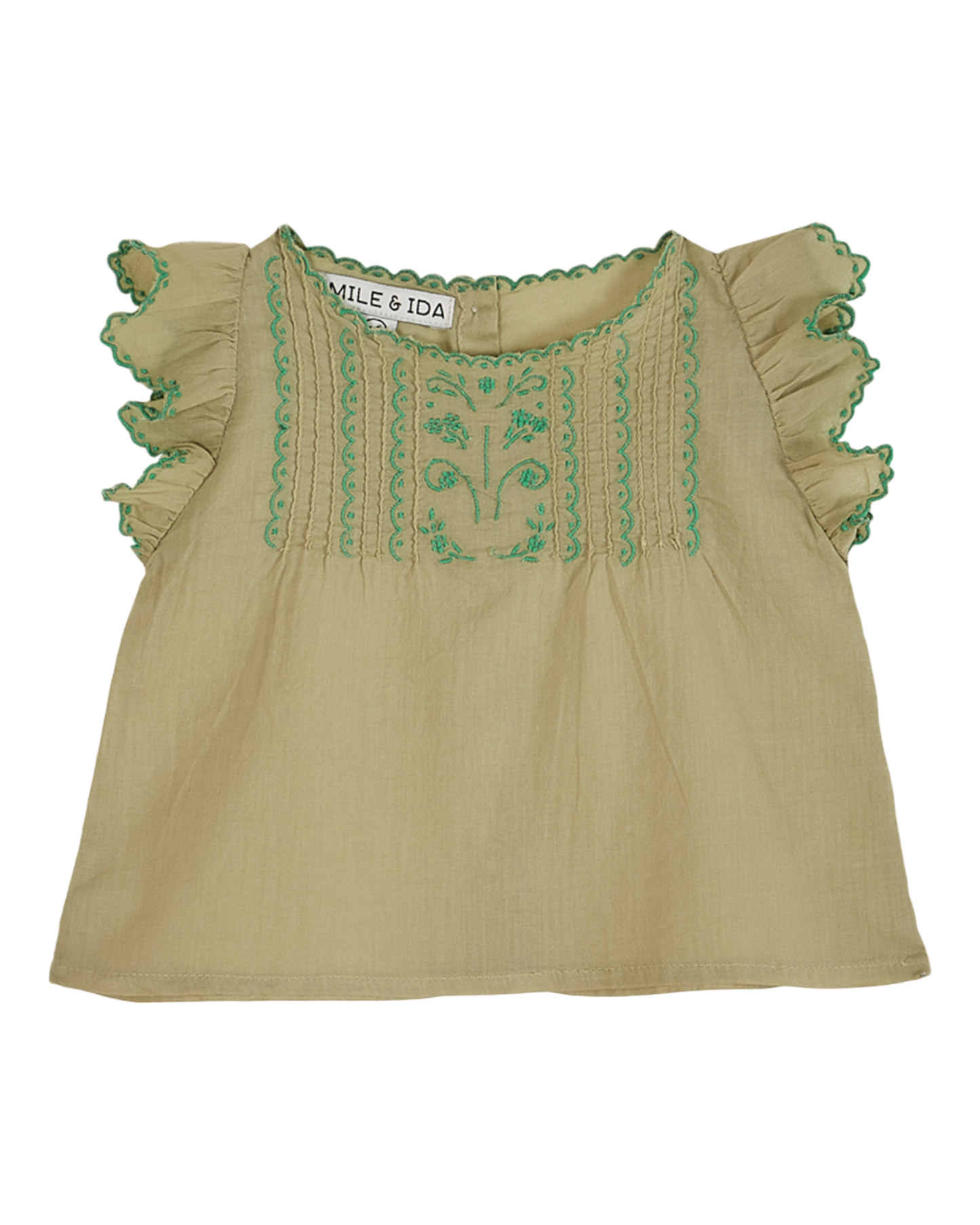 Blouse brodée voile de coton pistache