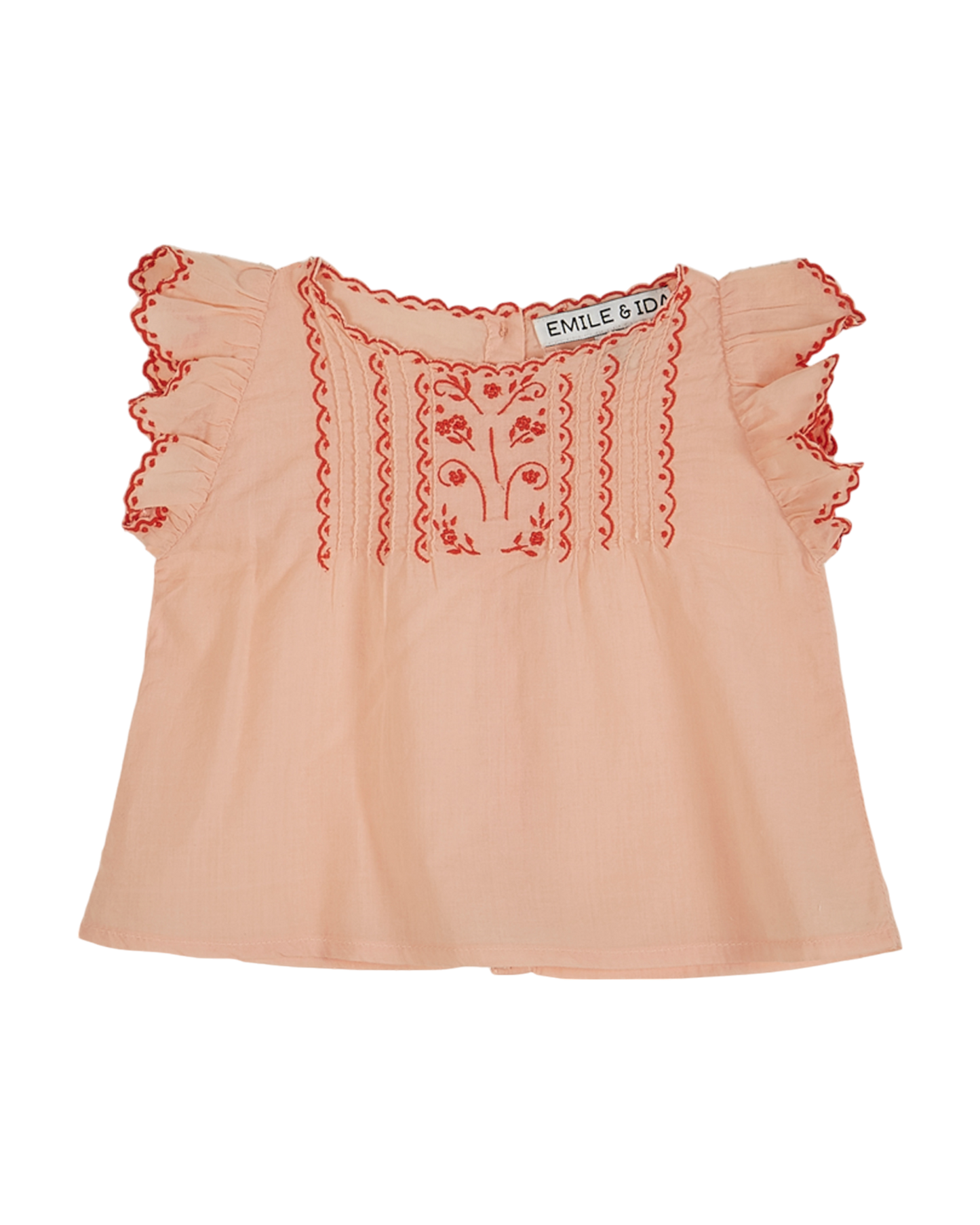 Blouse brodée voile de coton rose