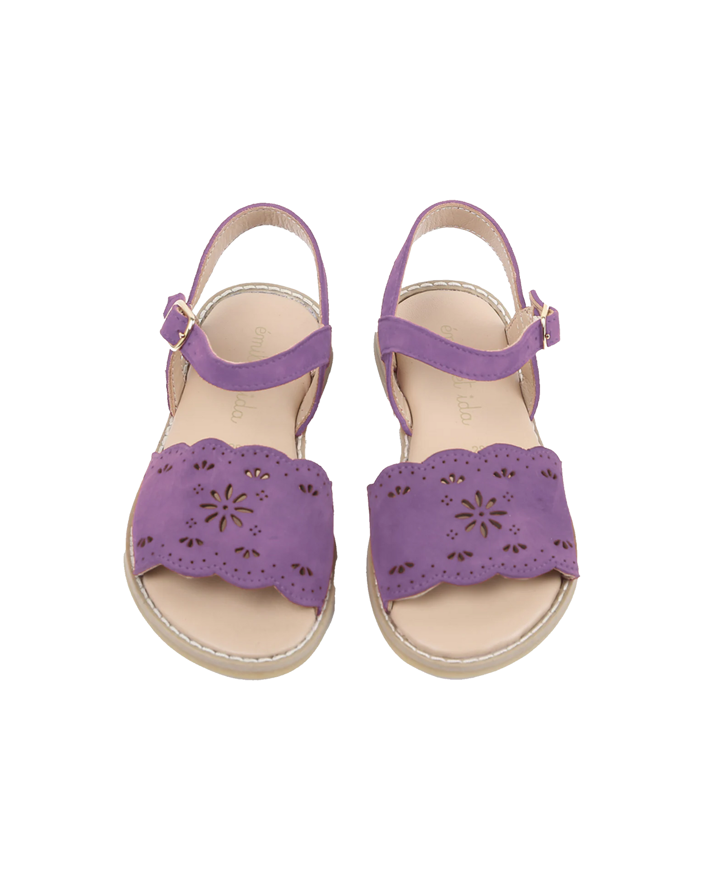 Sandales perforées cuir velours violet