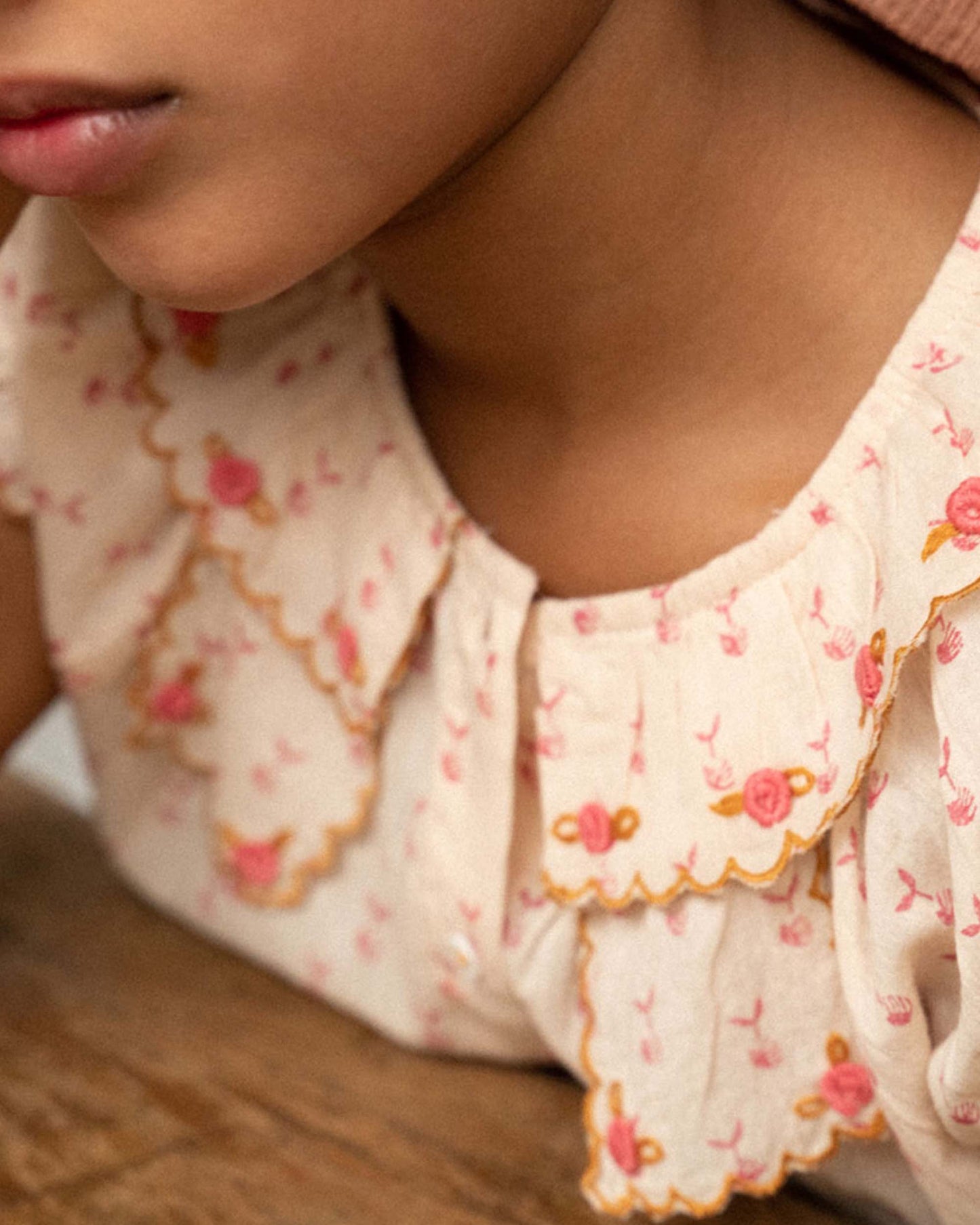 Blouse imprimée reinette voile de coton beige