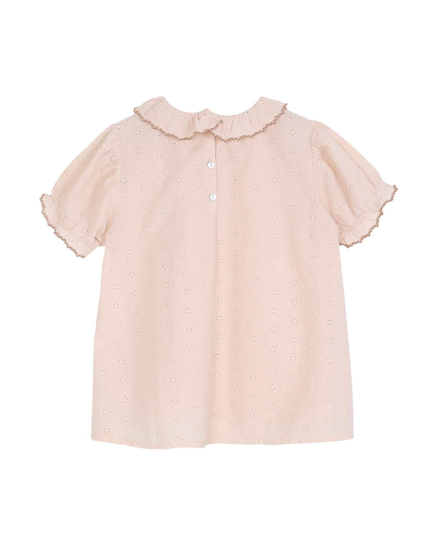 Blouse évasée broderie anglaise rose