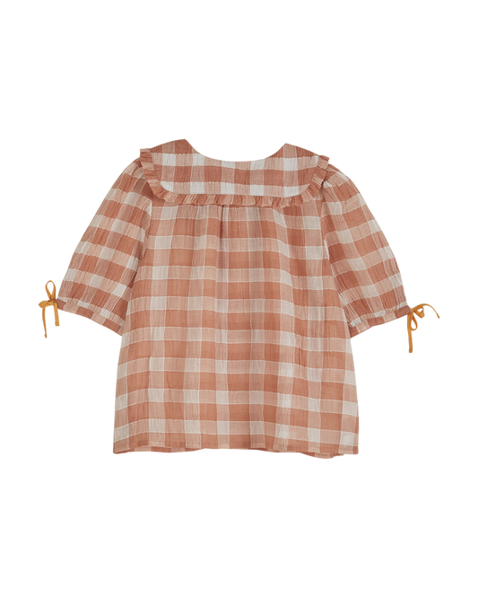 Blouse crépon de coton vichy terracotta