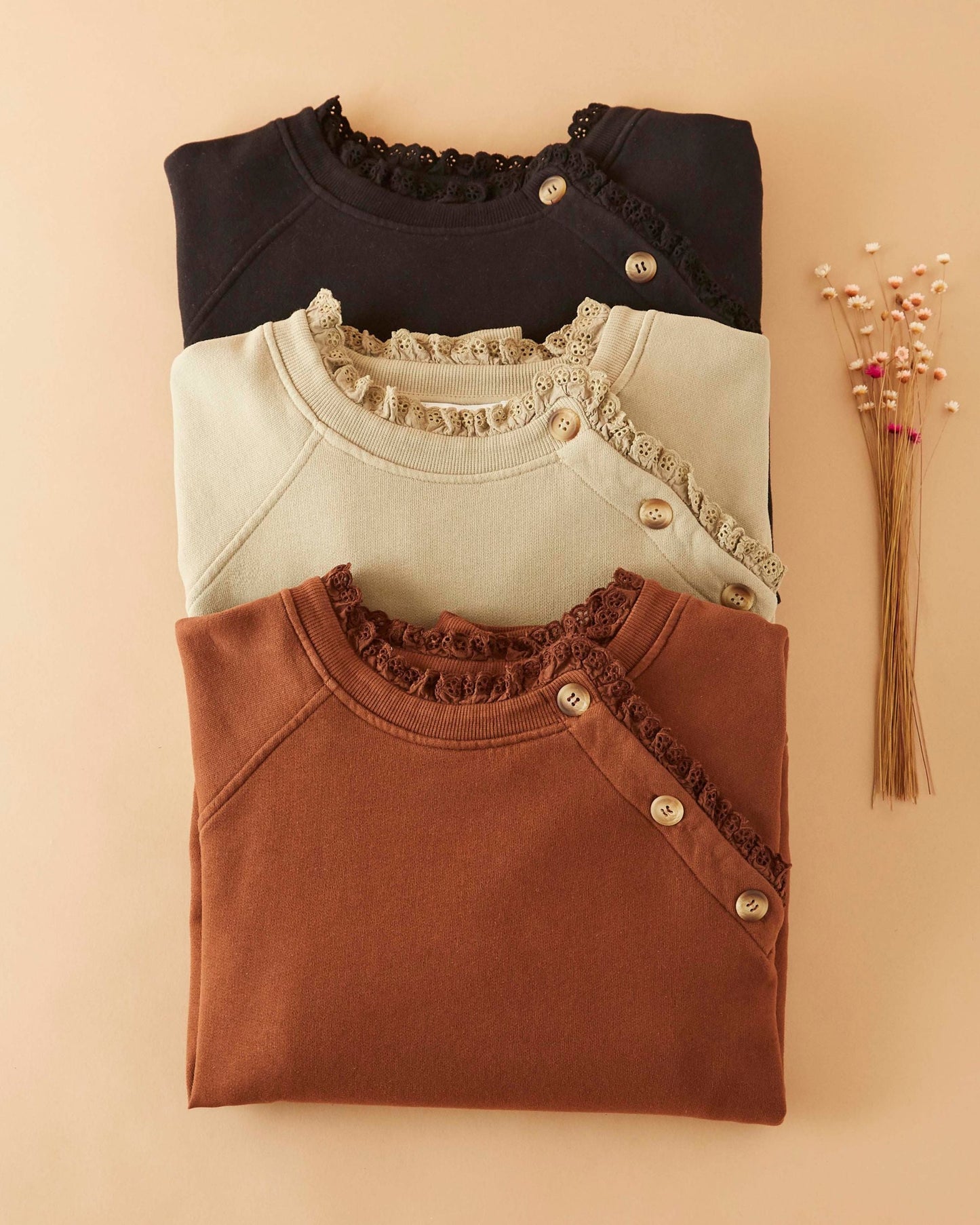 Sweat - Broderie anglaise coton bio châtaigne