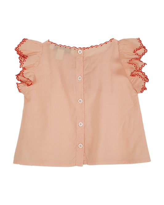 Blouse brodée voile de coton rose