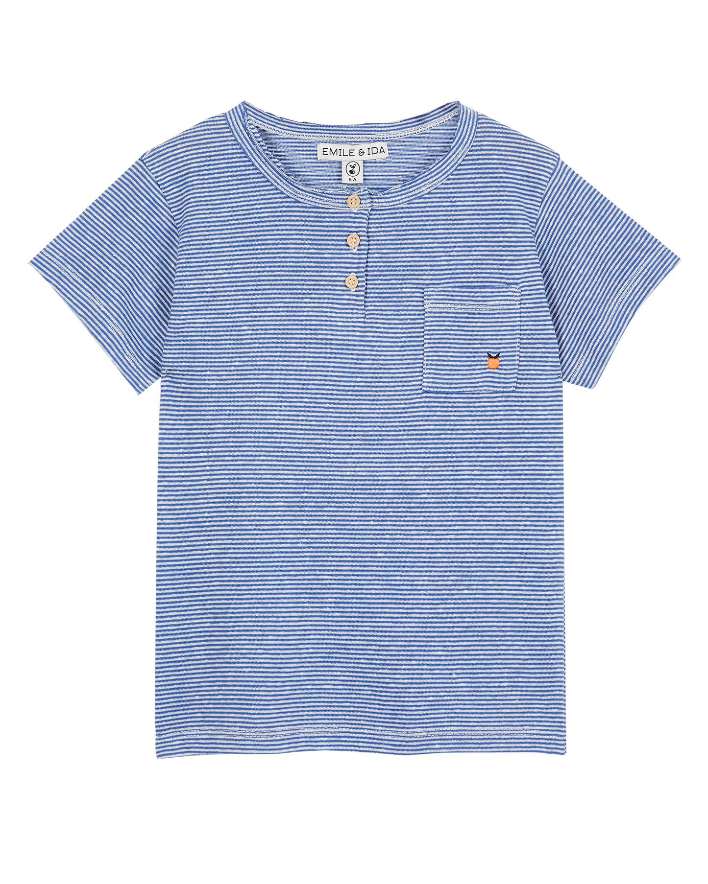 T-shirt col tunisien coton bio flammé bleu