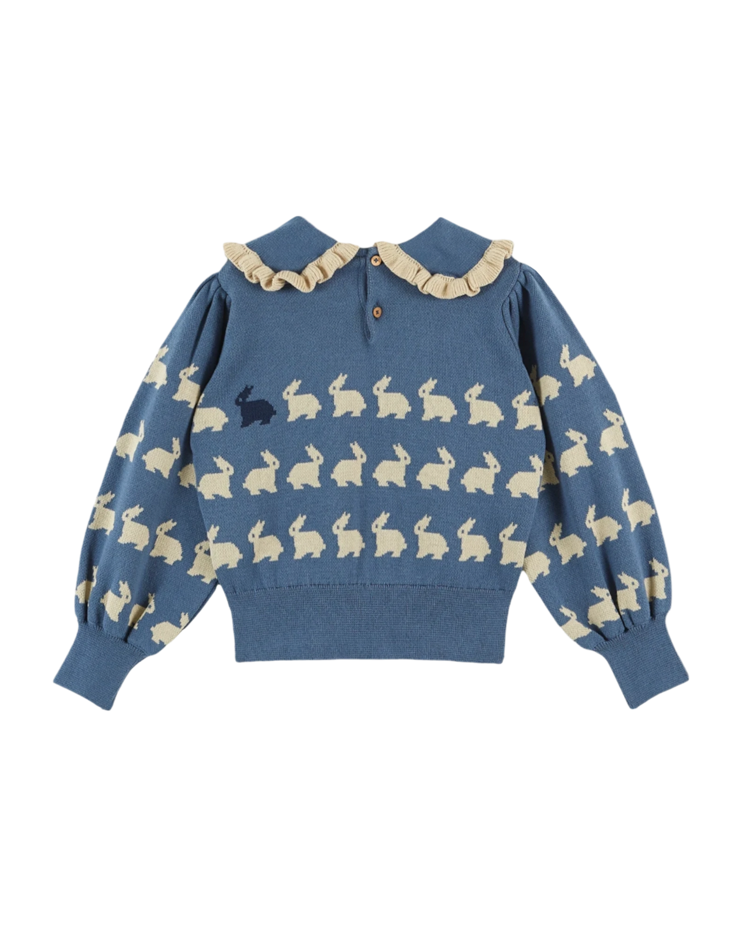 Pull jacquard lapin fille coton bio bleu