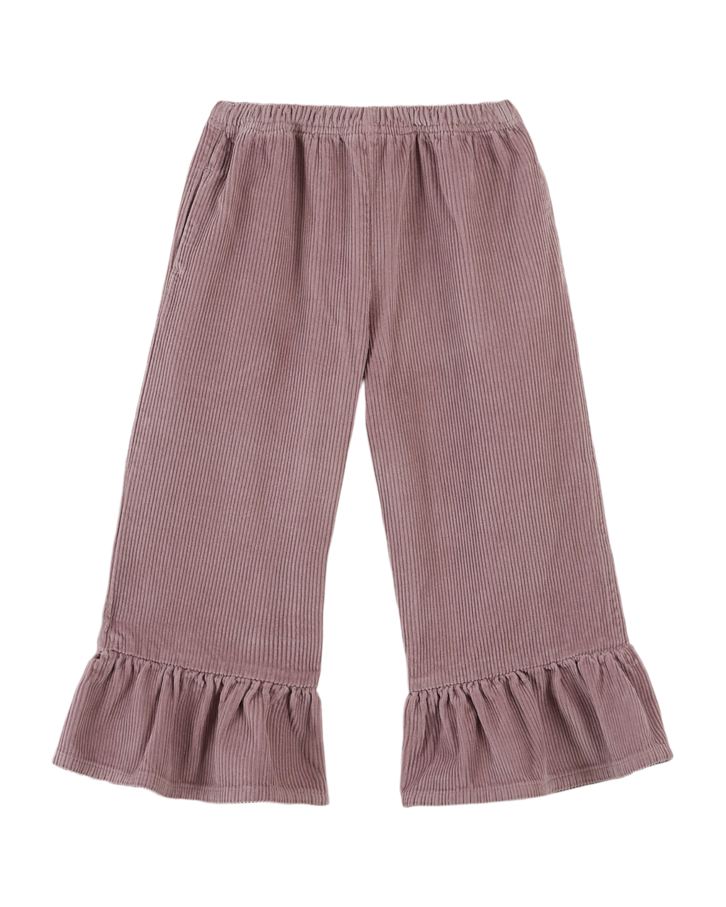 Pantalon crop velours volanté mauve