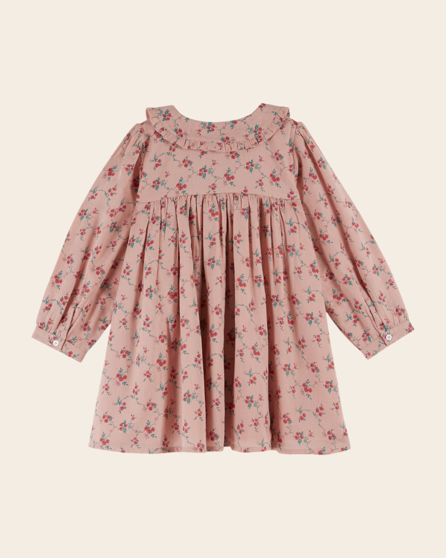 Robe - Ample rose à fleurs rouges