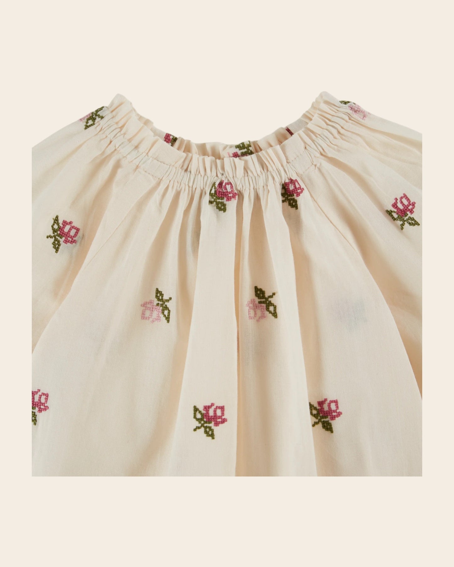 Blouse - Fleurs point de croix écru