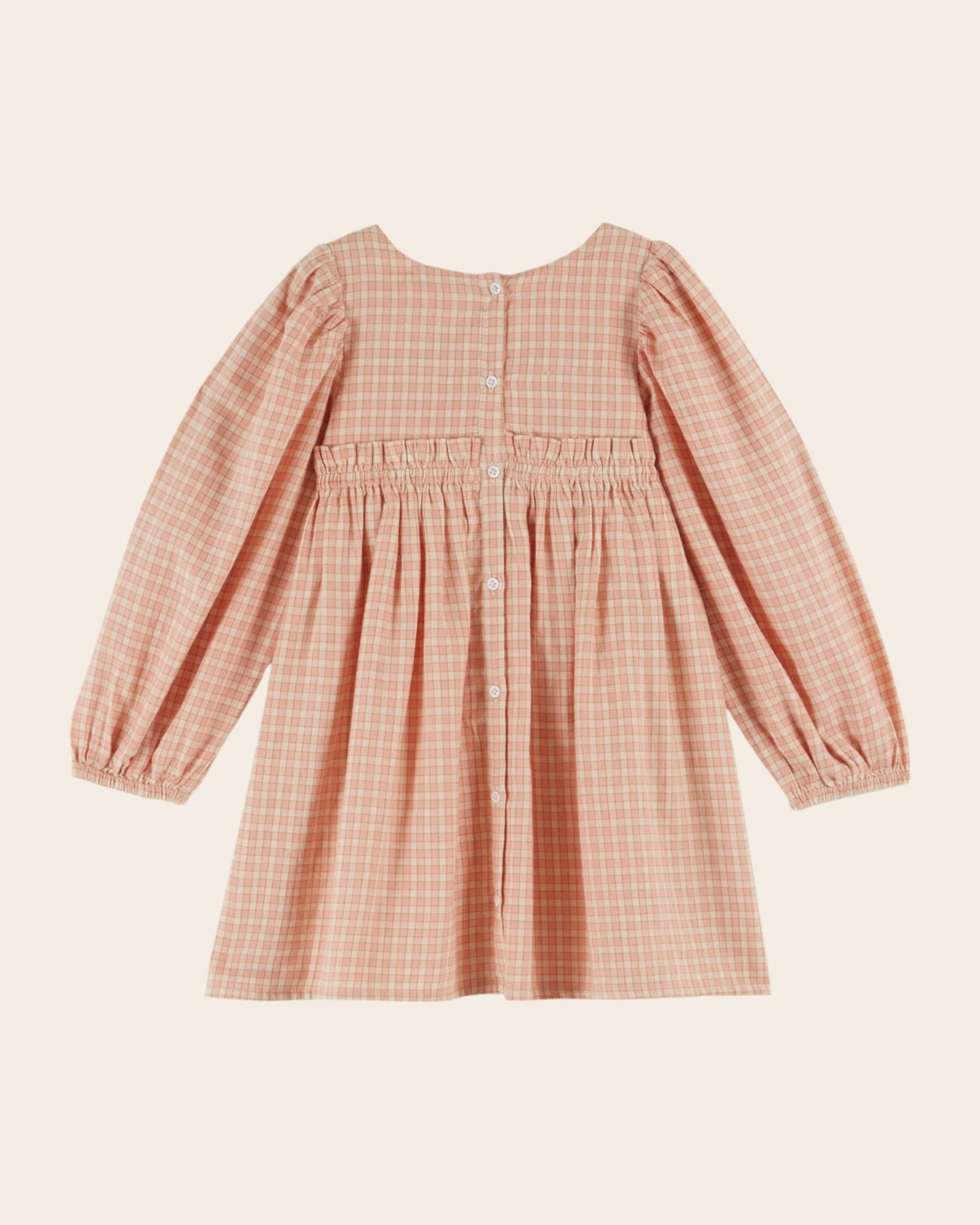 Robe - Smocké à carreaux rose