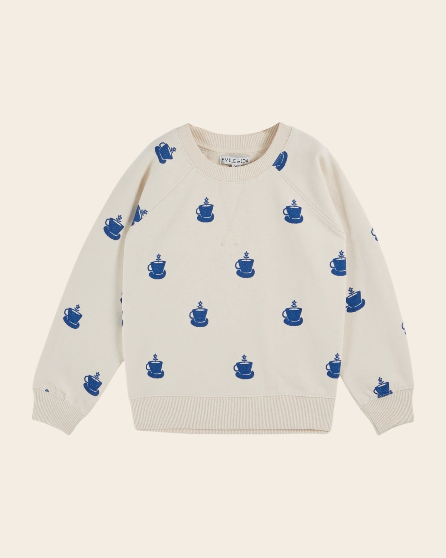 Sweat - Imprimé tasses coton bio écru