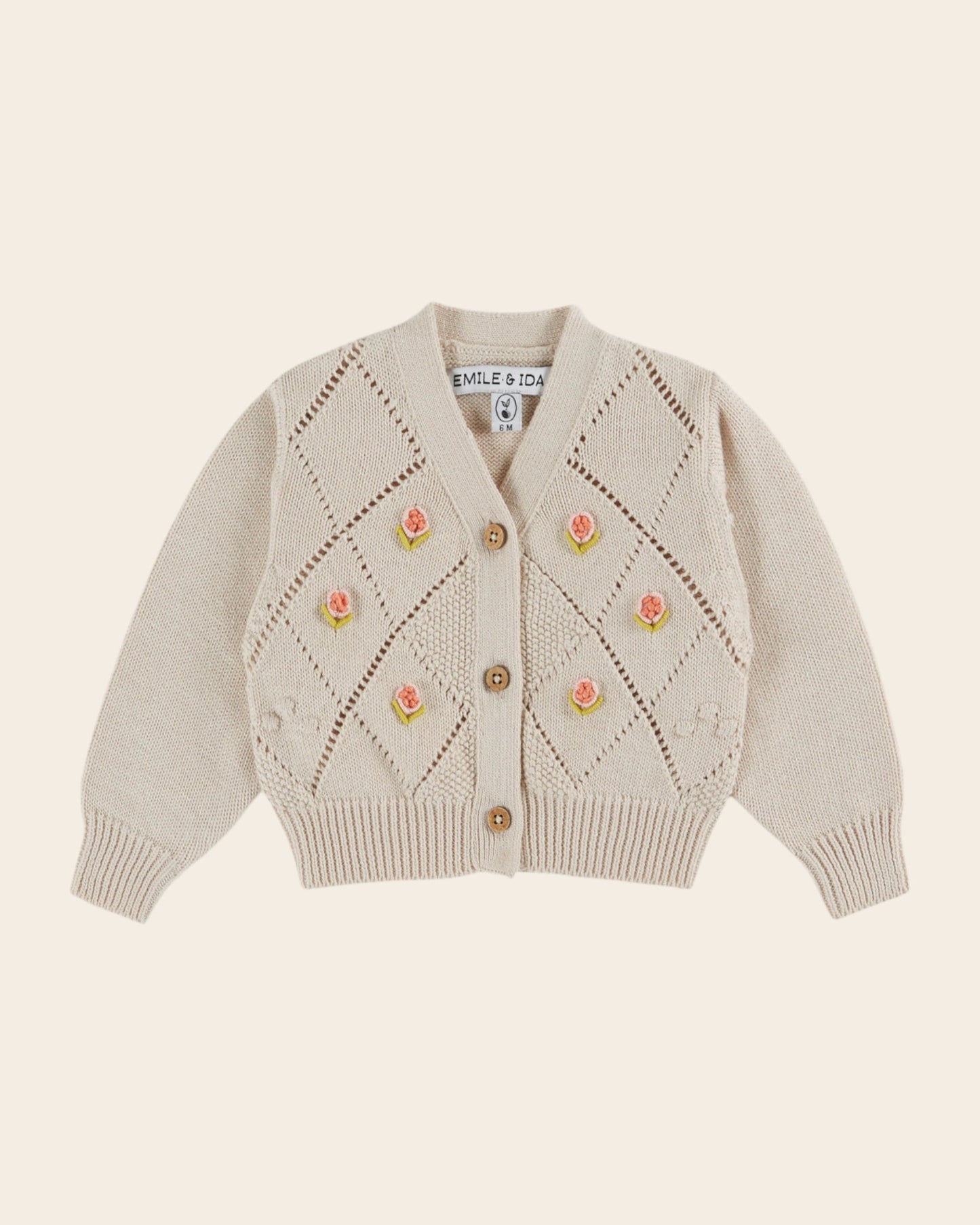 Cardigan - Brodé main coton bio écru