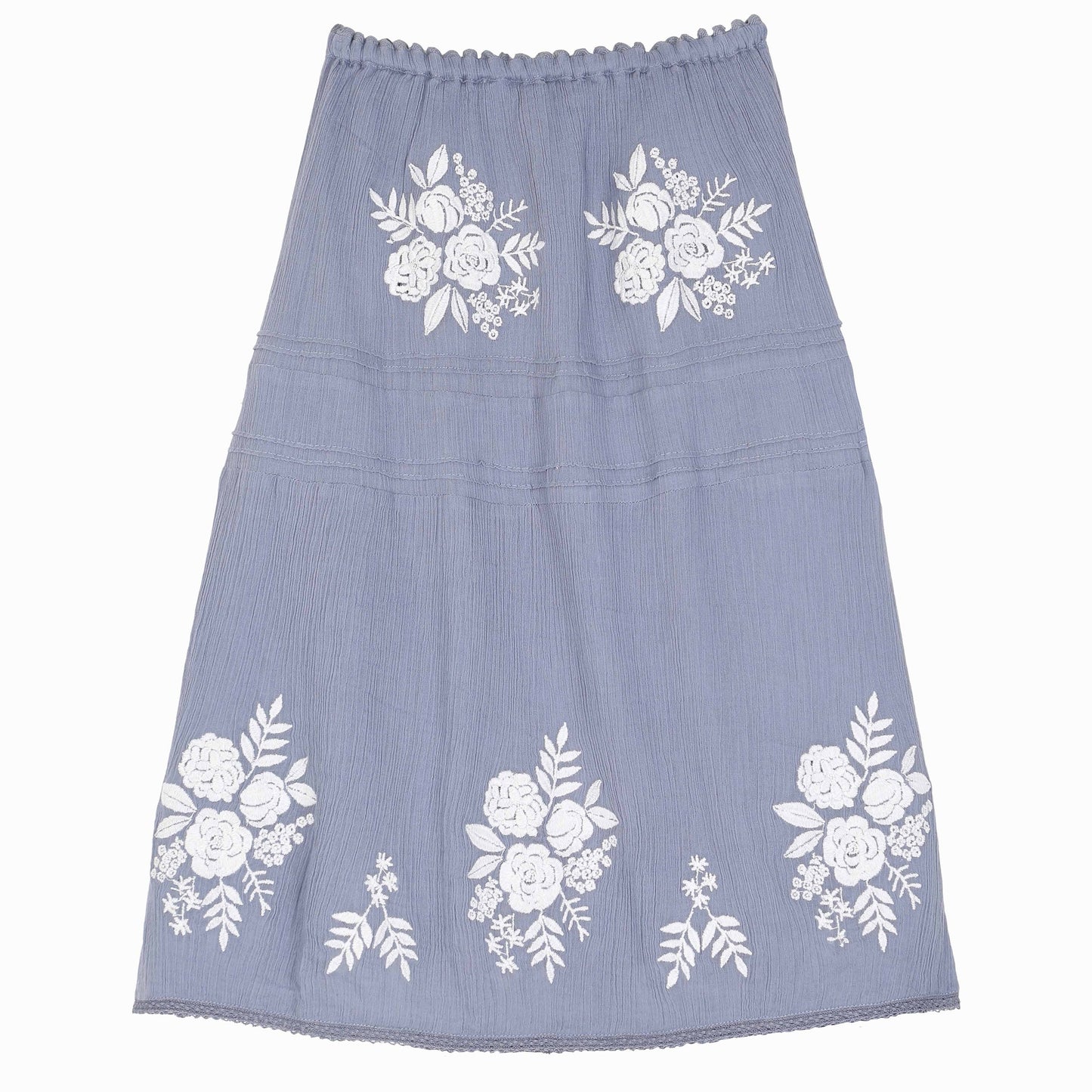Longue jupe brodée bleue