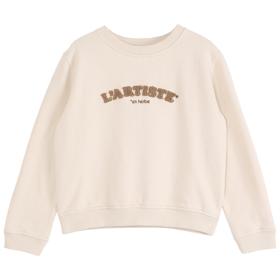 sweat shirt fille en coton bio molletonne coquille imprime l'artiste en herbe