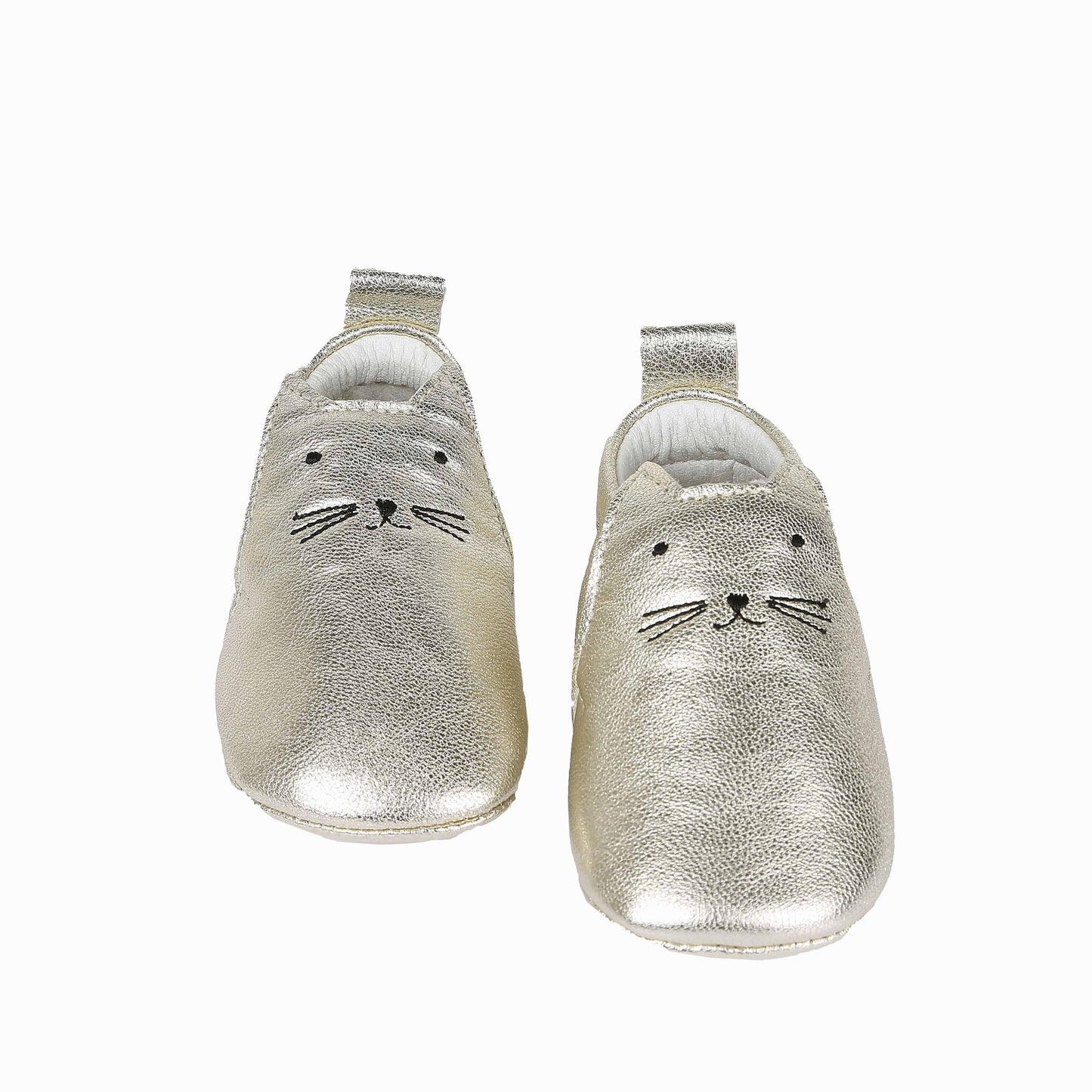 chaussons bebe chat en cuir or
