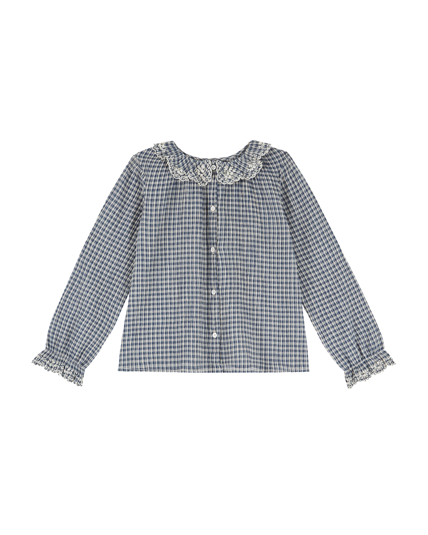 Blouse voile de coton créponné carreau indigo