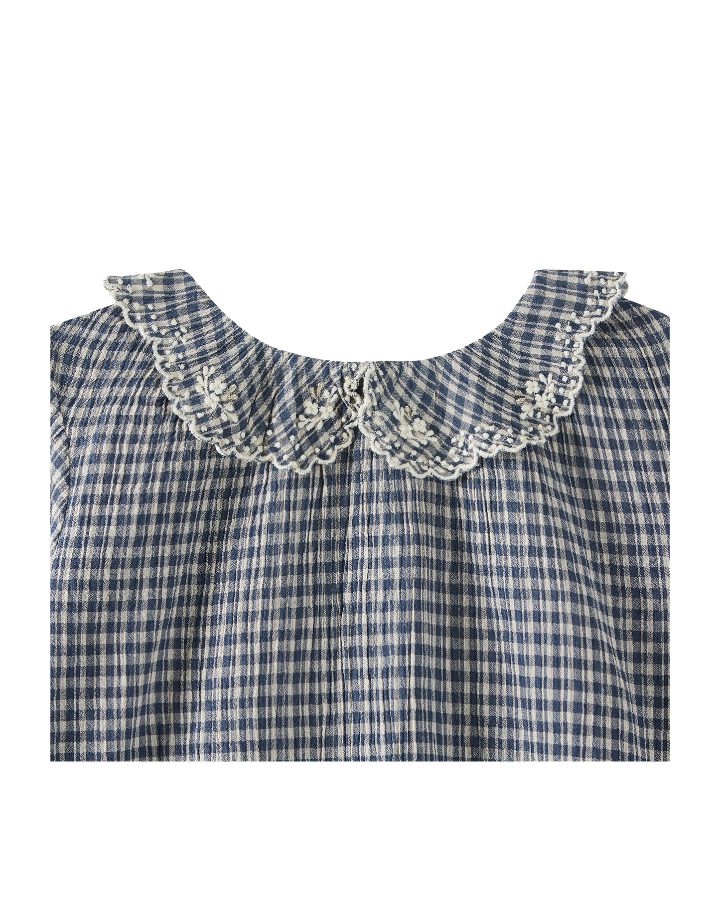 Blouse voile de coton créponné carreau indigo