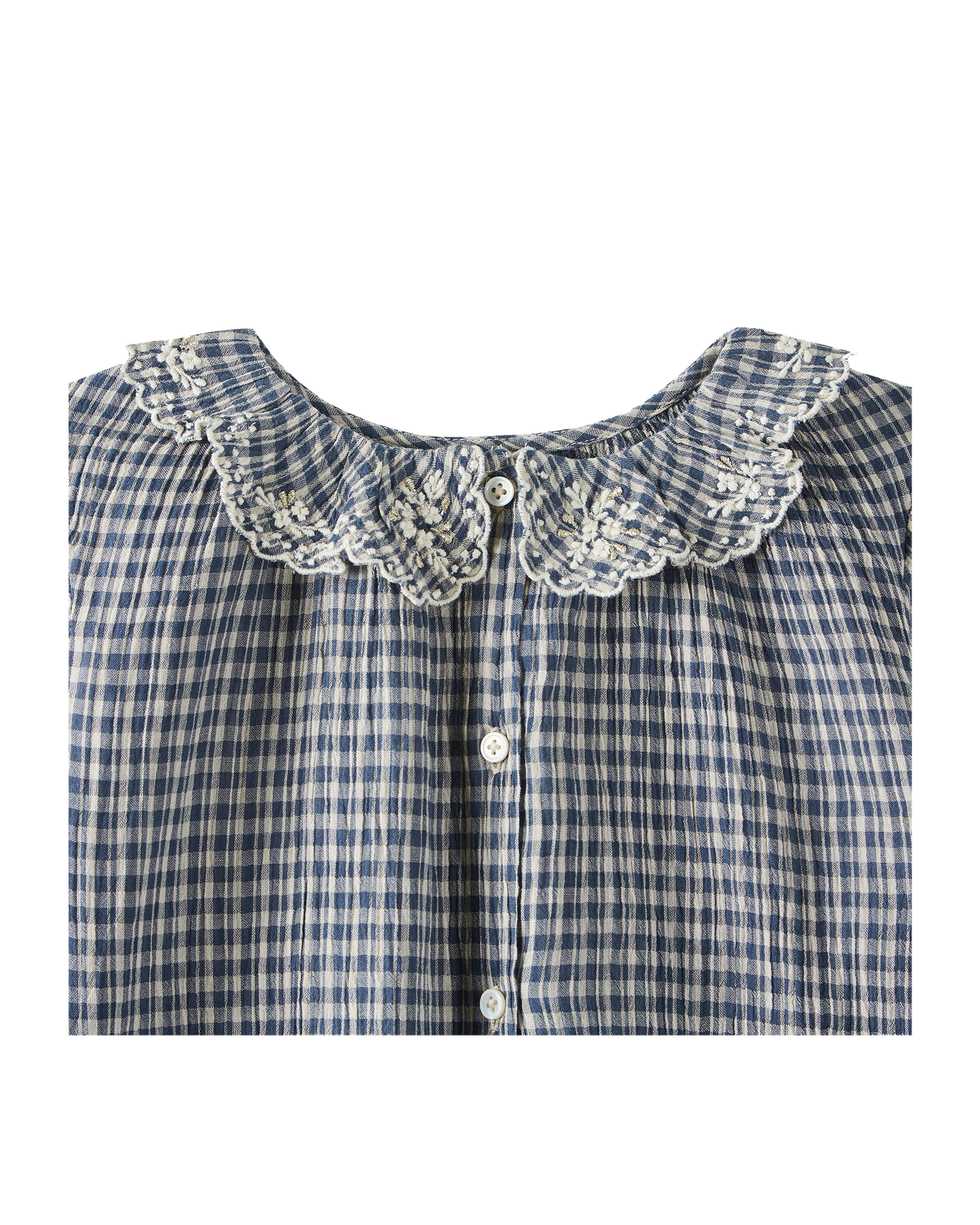 Blouse voile de coton créponné carreau indigo