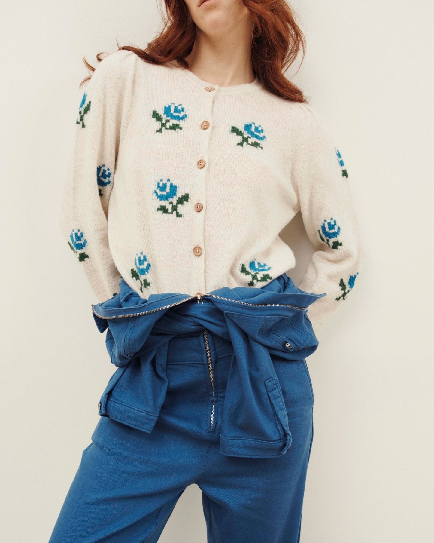 Cardigan - Fleurs écru